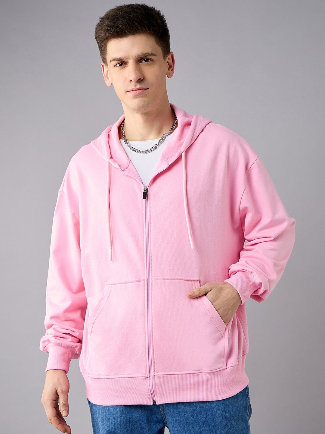 

COLOR CAPITAL Unisex Solid Hood Cotton Ribbed Sweatshirt, Pink