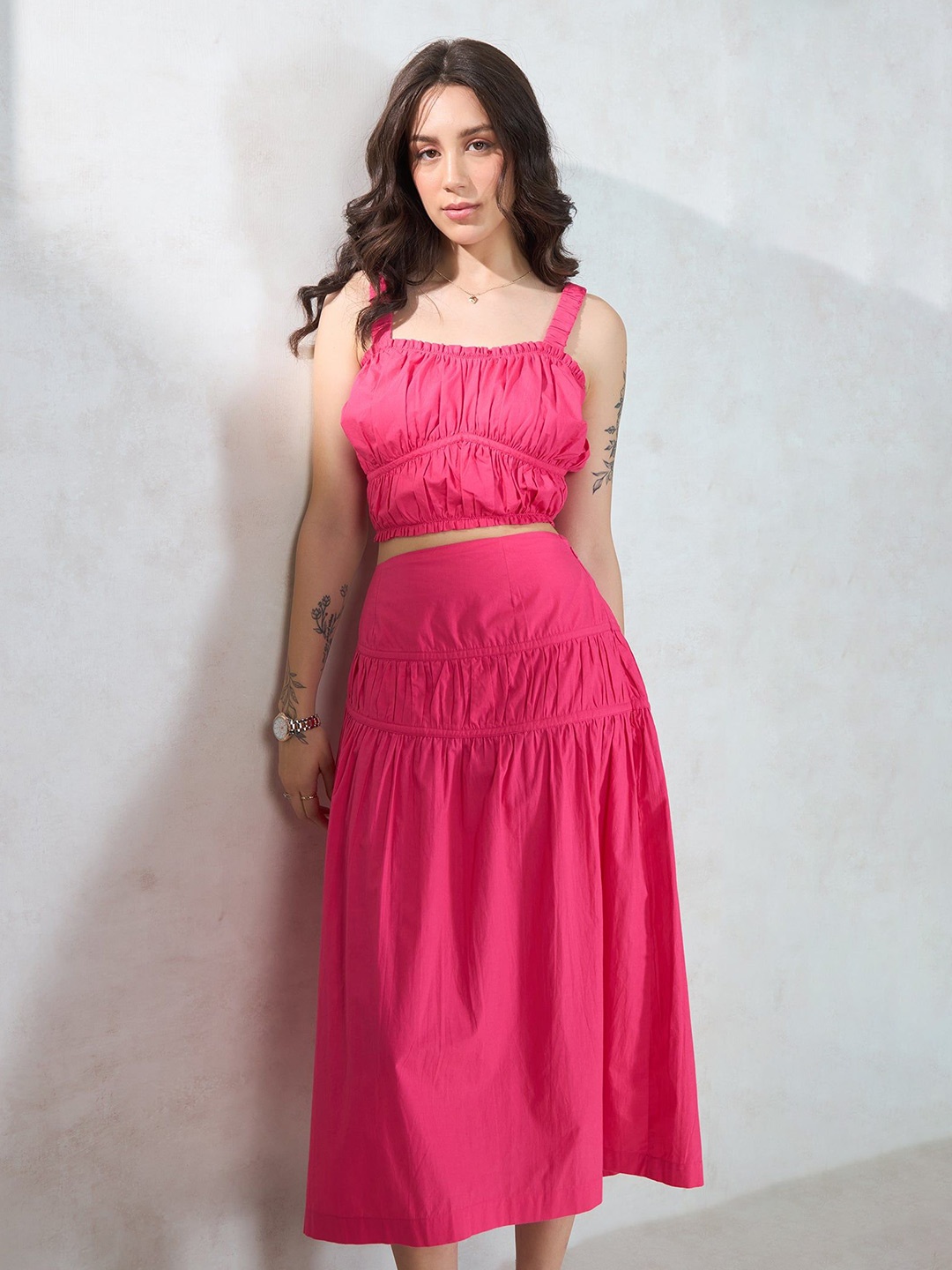 

Virgio Women Cotton Midi Length Solid Skirt, Pink