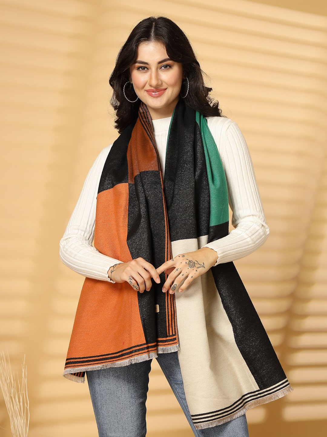 

Mafadeny Women Woven Design Winter Stole, Black