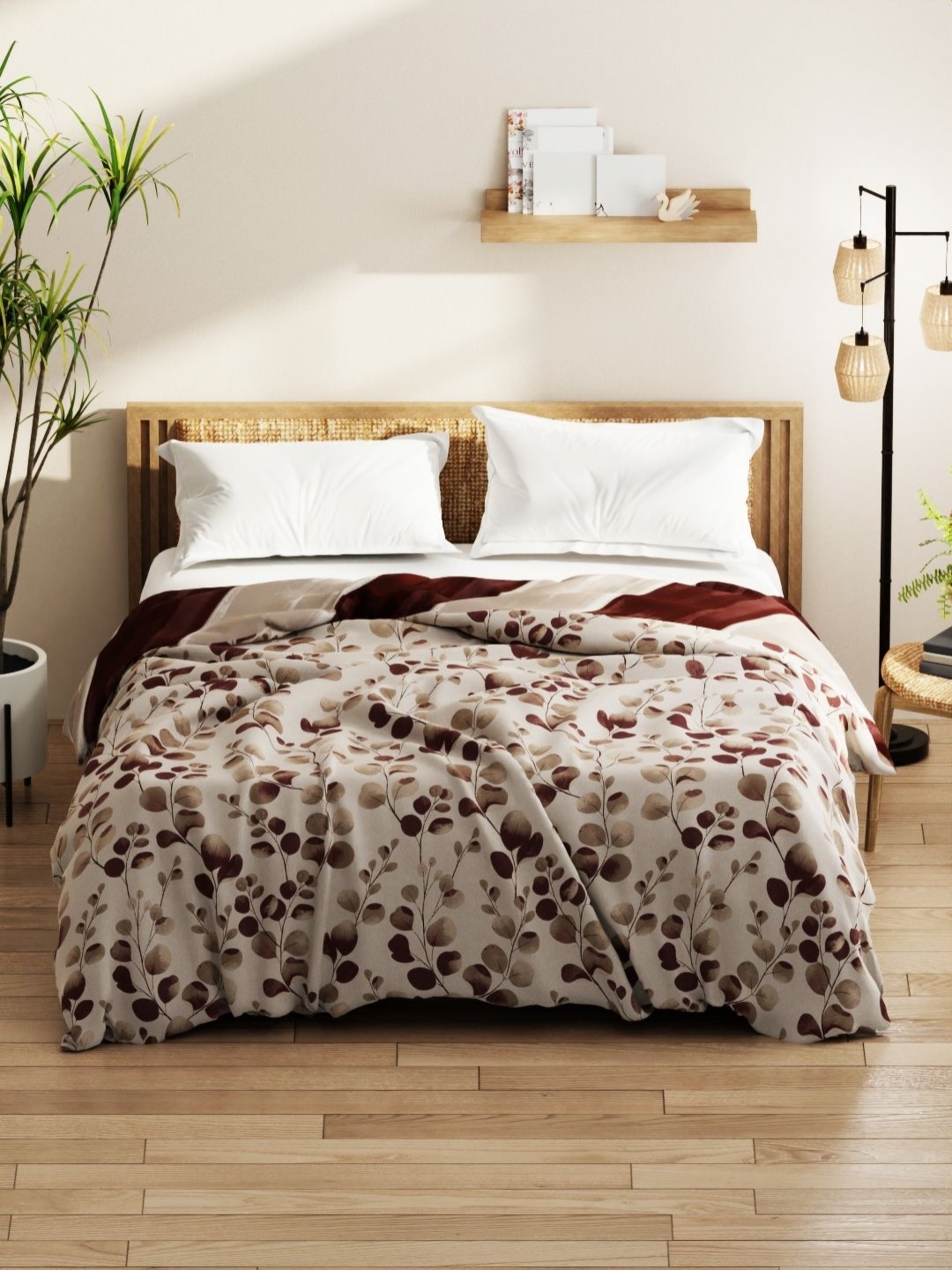 

KOPA Brown Floral Printed Microfiber AC Room 150 GSM Double Bed Comforter