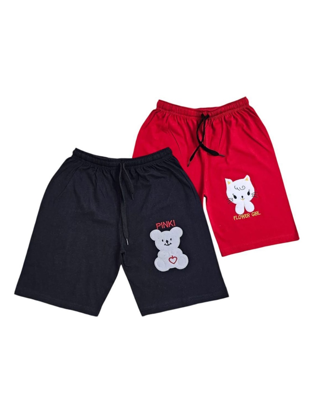 

CoolTees4U Pack Of 2 Girls Cotton Printed Shorts, Red