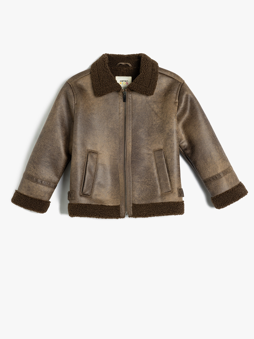 

Koton Girls Spread Collar Washed Self Design Casual Bomber Jacket, Brown