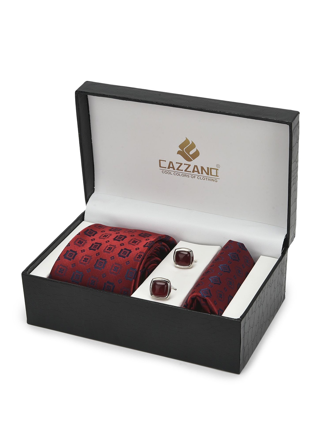 

Cazzano Men Abstract Embroidered Slim Tie, Cufflink & Pocket Square Accessory Gift Set, Maroon