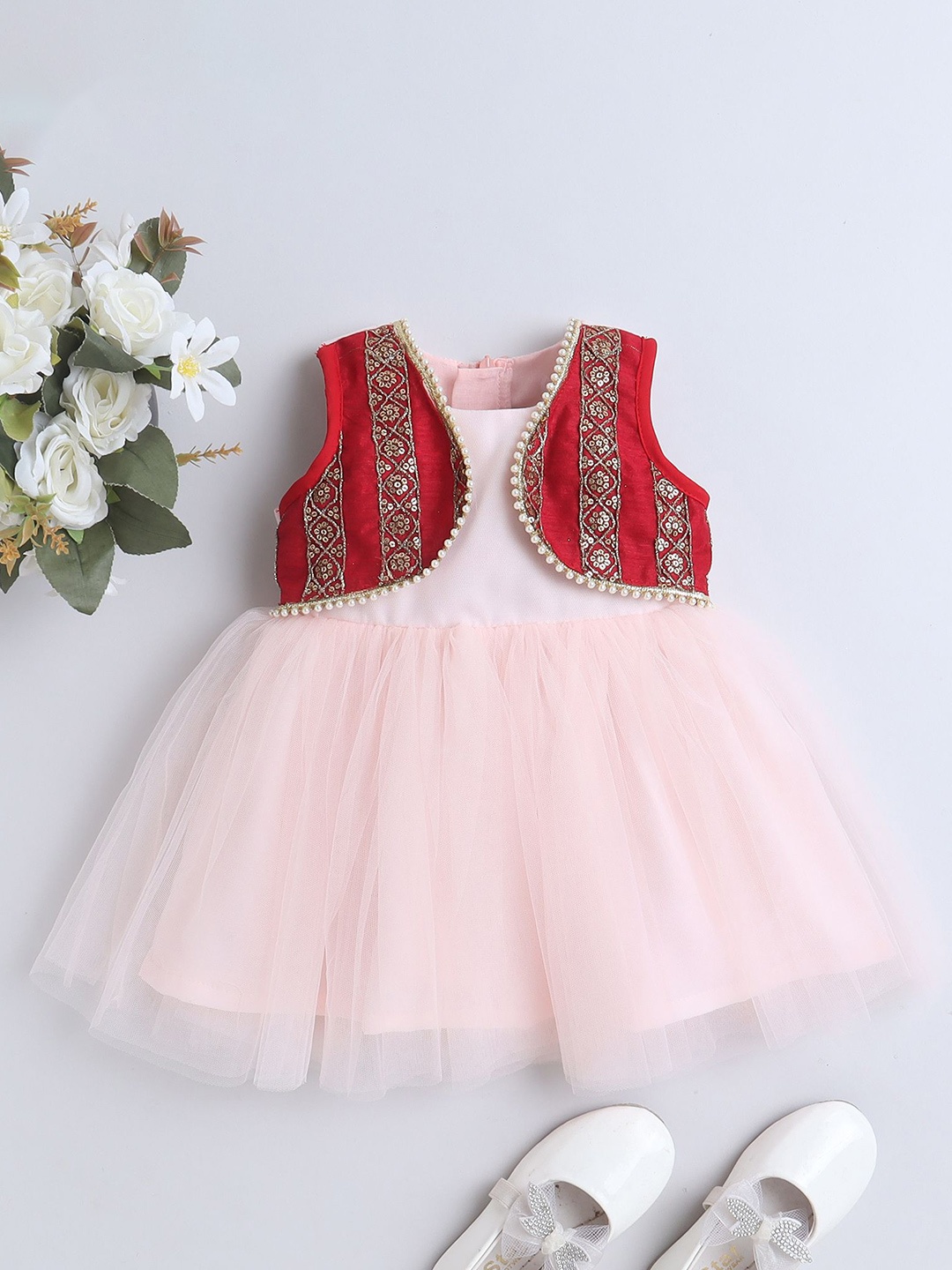 

MANY FROCKS & Solid Net Fit & Flare Dress, Pink