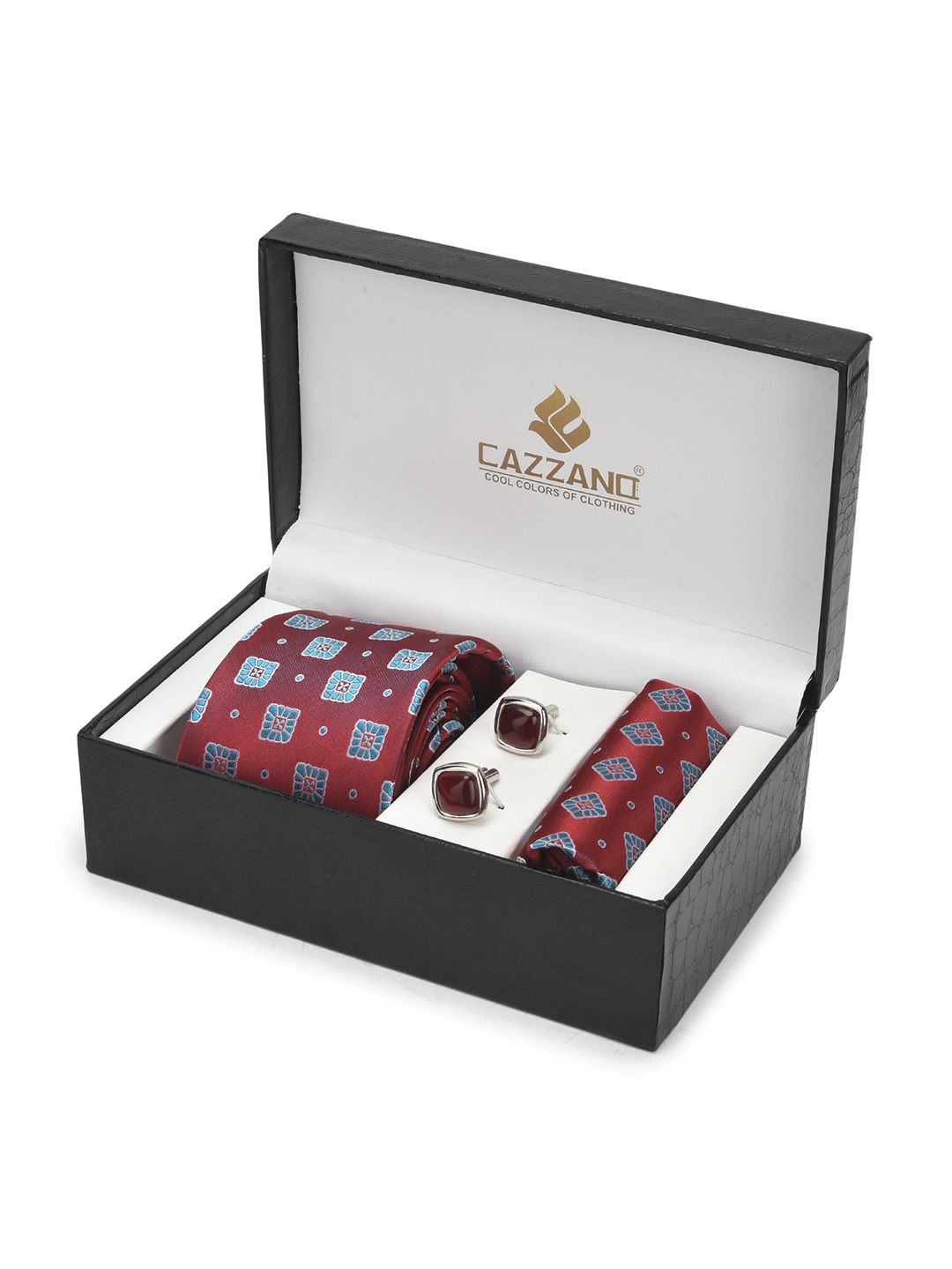 

Cazzano Men Floral Embroidered Slim Tie, Cufflink & Pocket Square Accessory Gift Set, Maroon