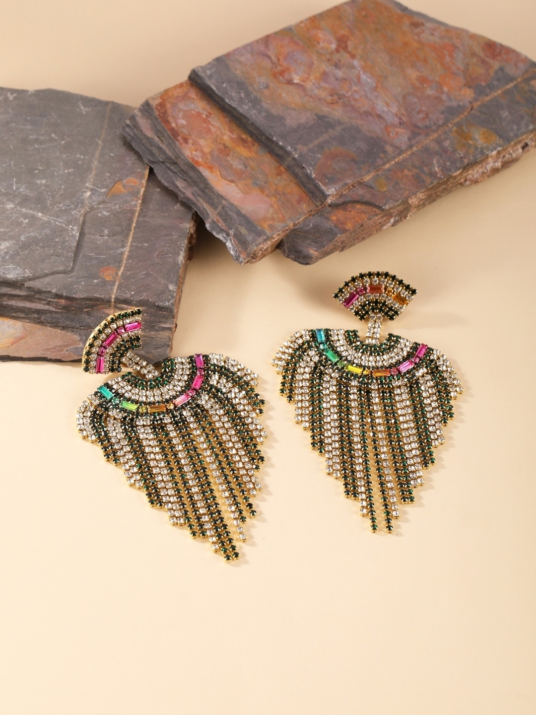 

KPOP Gold-Plated Rhinestone Studded Contemporary Drop Earrings
