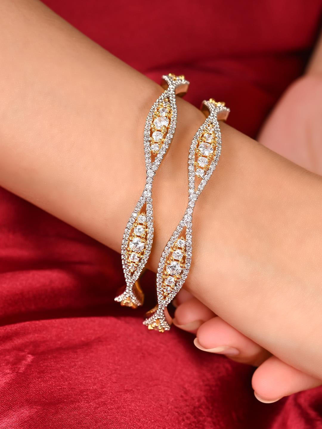 

RATNAVALI JEWELS Set Of 2 Gold-Plated American Diamond Studded Bangles
