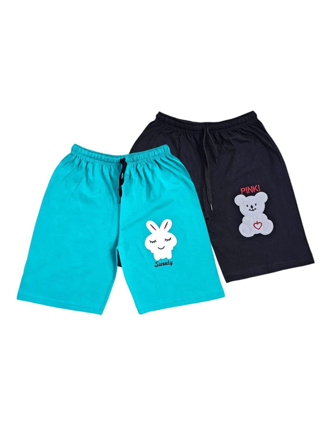 

CoolTees4U Girls Pack Of 2 Printed Cotton Shorts, Blue