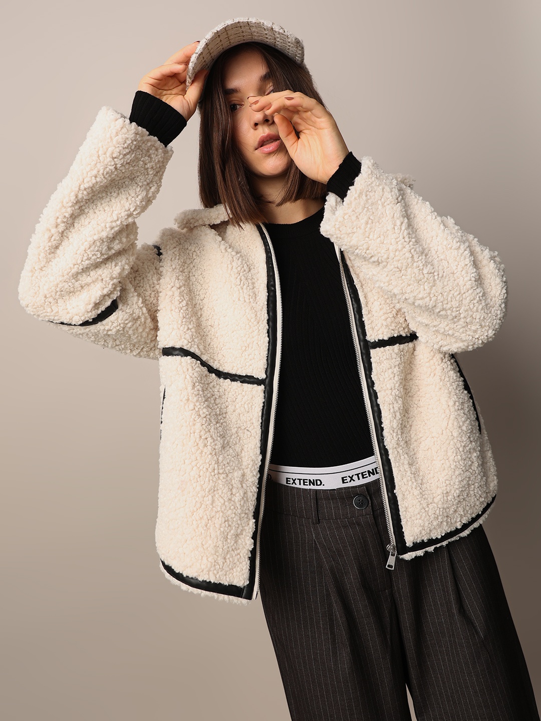 

ONLY Women Spread Collar Self Design Casual Padded Jacket, White
