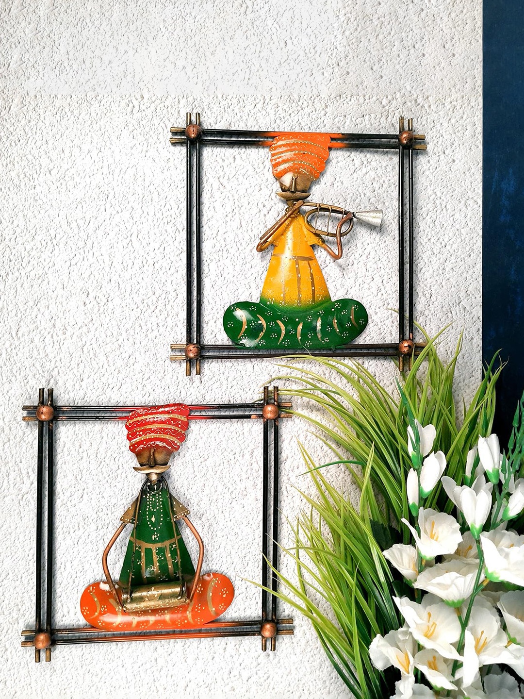 

apka mart Green & Orange 2Pieces Musician Design Wall Hangings