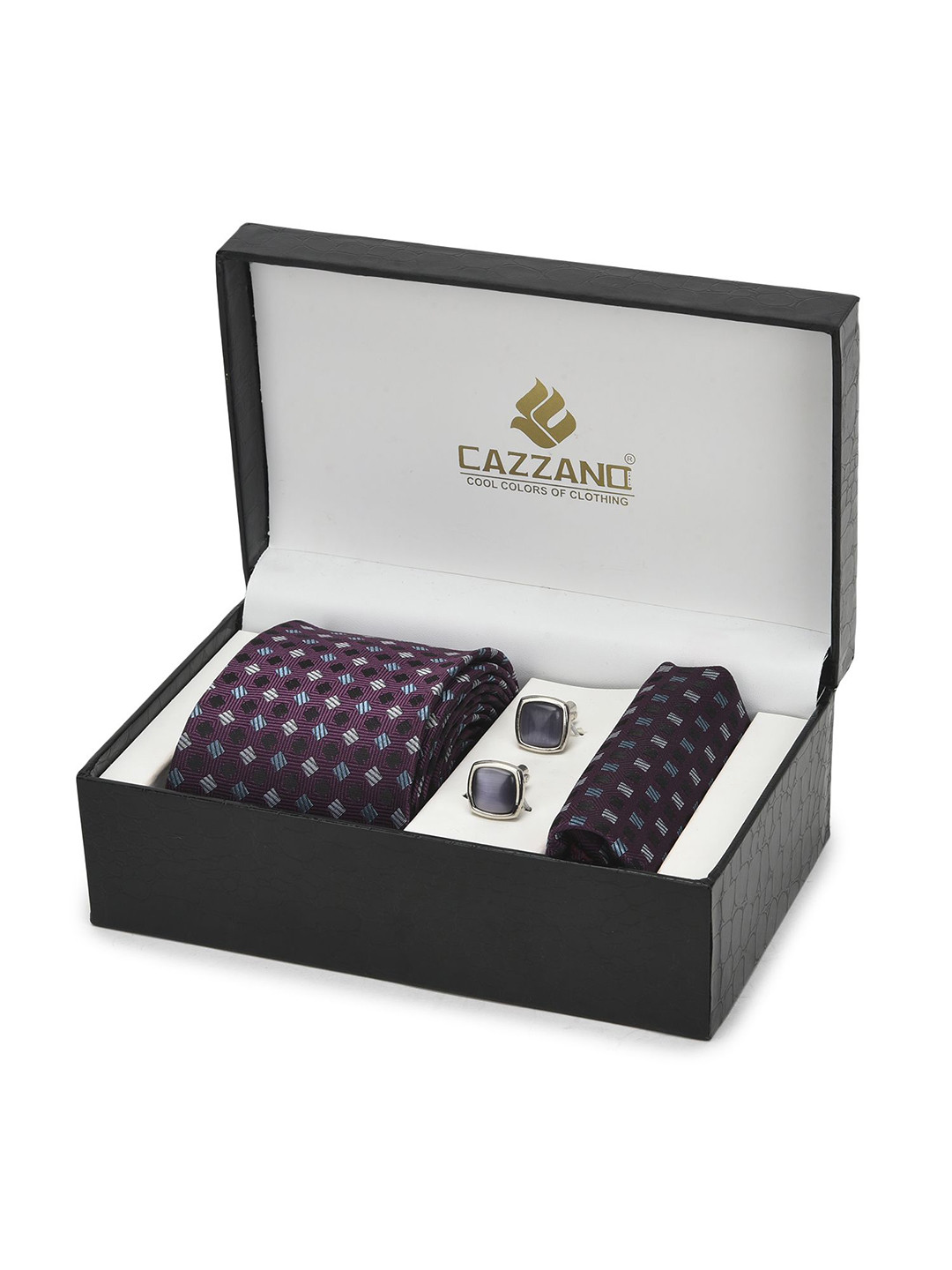

Cazzano Men Micro Ditsy Embroidered Slim Tie Cufflinks & Pocket Square Accessory Gift Set, Purple