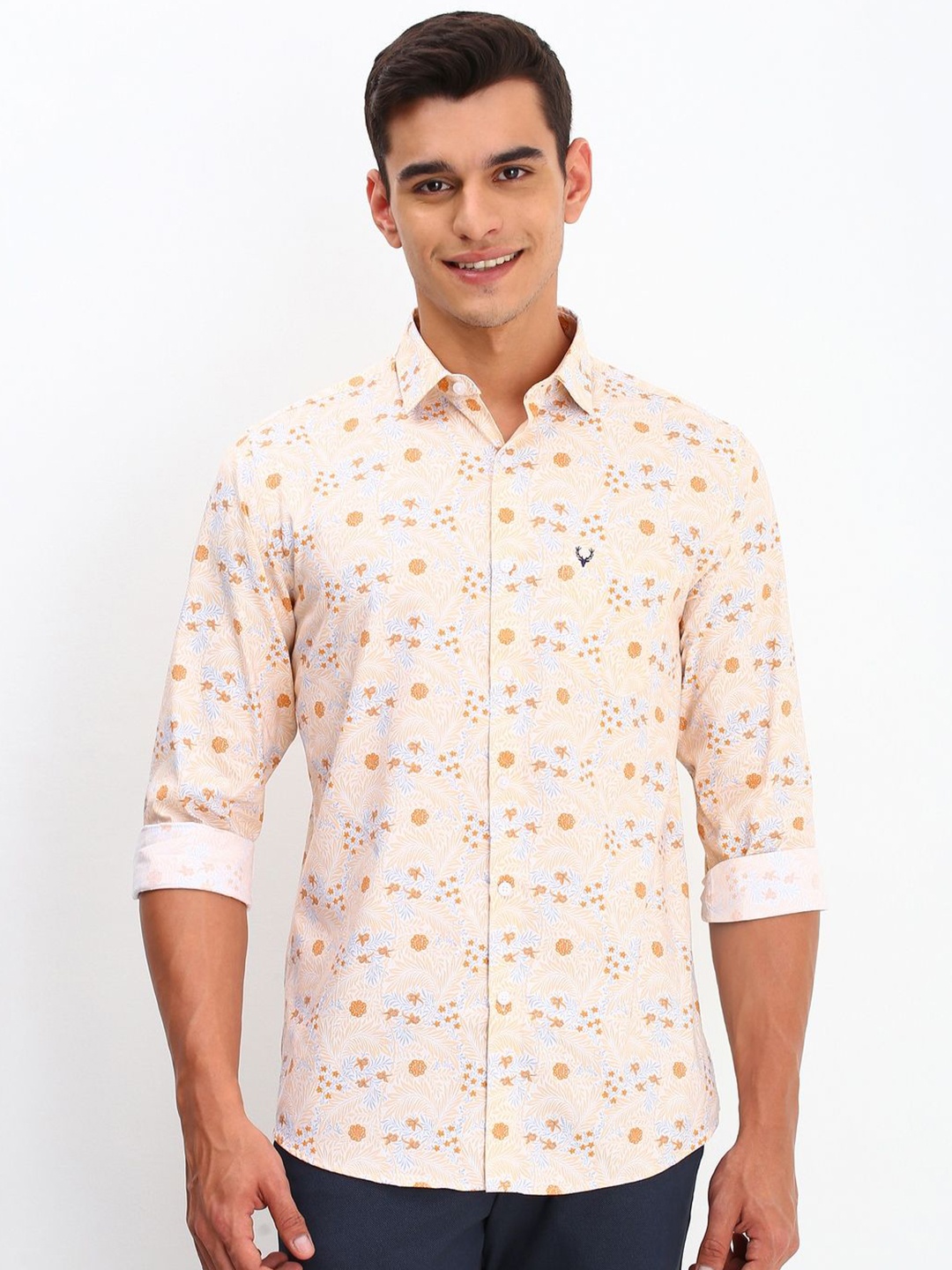 

Allen Solly Men Spread Collar Floral Printed Cotton Slim Fit Casual Shirt, Cream