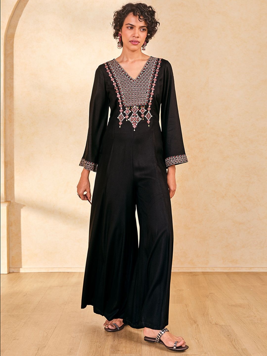 

Global Desi Women Basic Jumpsuit with Embroidered, Black