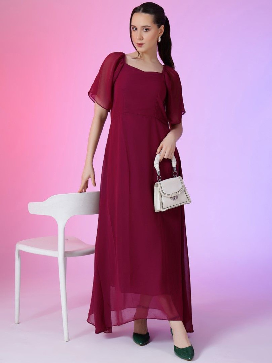 

Krunal Raiyani womenBell Sleeve Fit & Flare Maxi Dress, Magenta