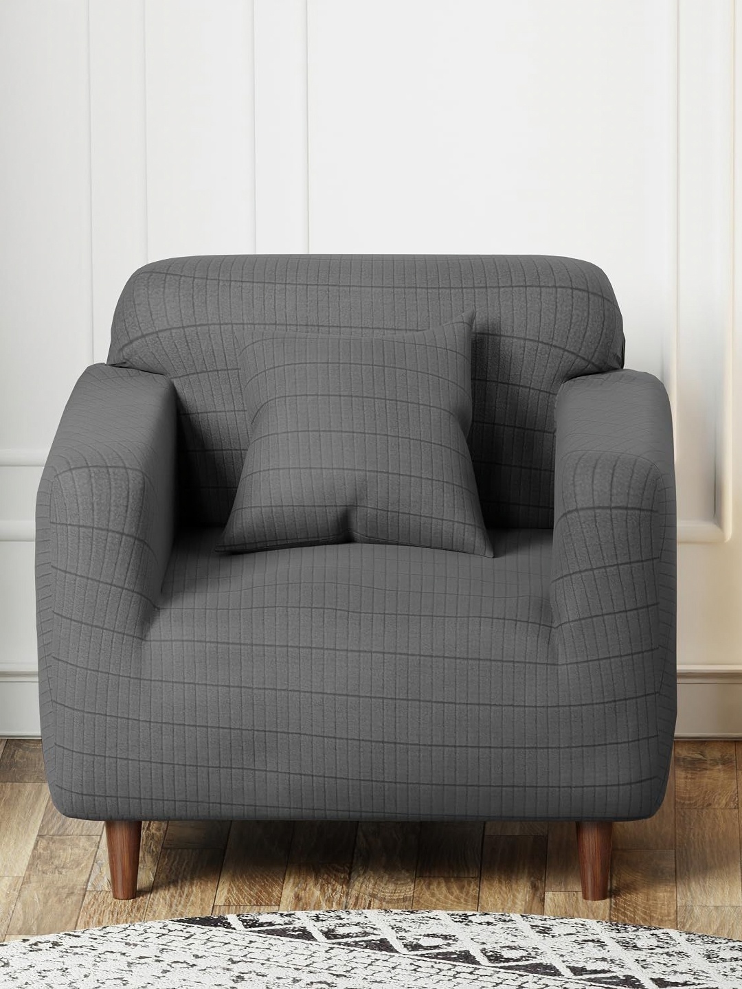 

Lukzer Grey Printed Jacquard Sofa Cover With Arms