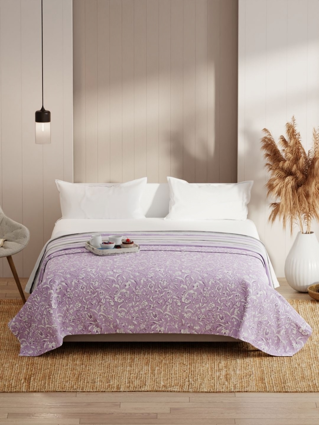 

KOPA Purple Floral Printed Microfiber AC Room 150 GSM Double Bed Dohar