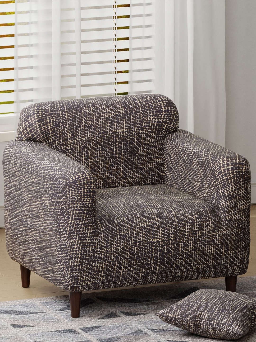 

Lukzer Brown Printed Sofa Cover With Arms
