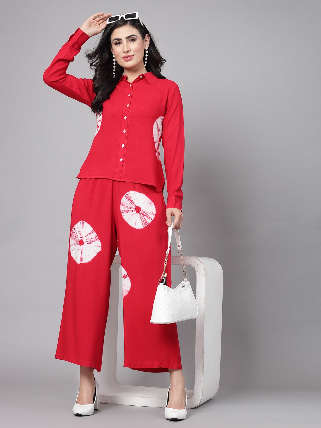 

CHIRAAI Women Printed Shirt With Palazzo Co-Ords, Red