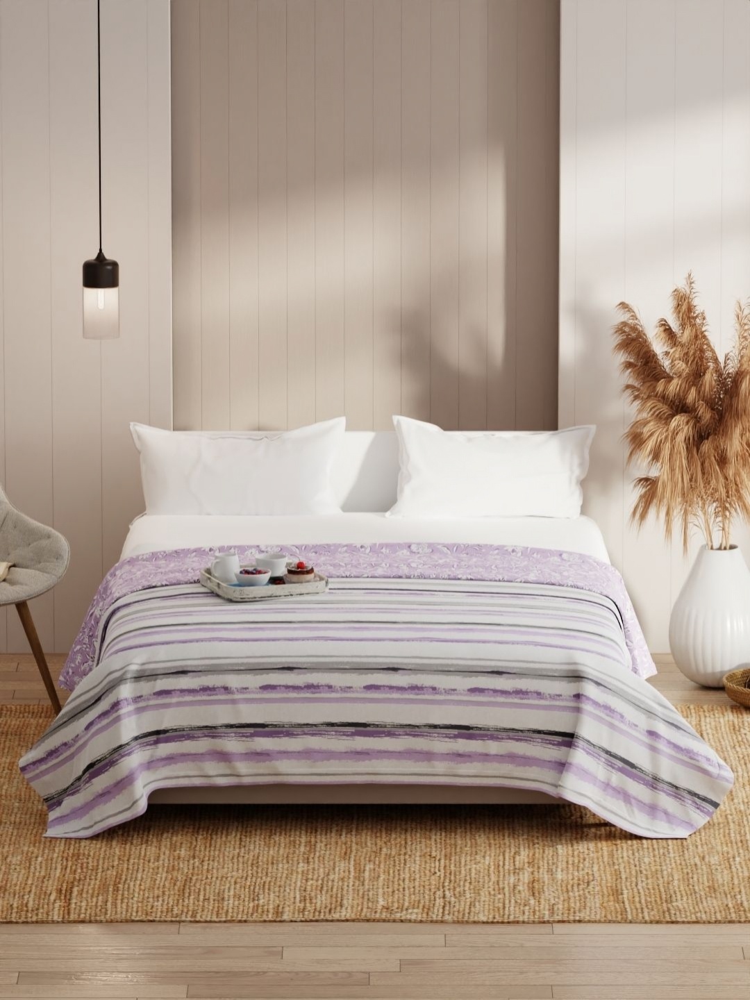 

KOPA Grey & Lavender Striped Microfiber AC Room 150 GSM Double Bed Dohar