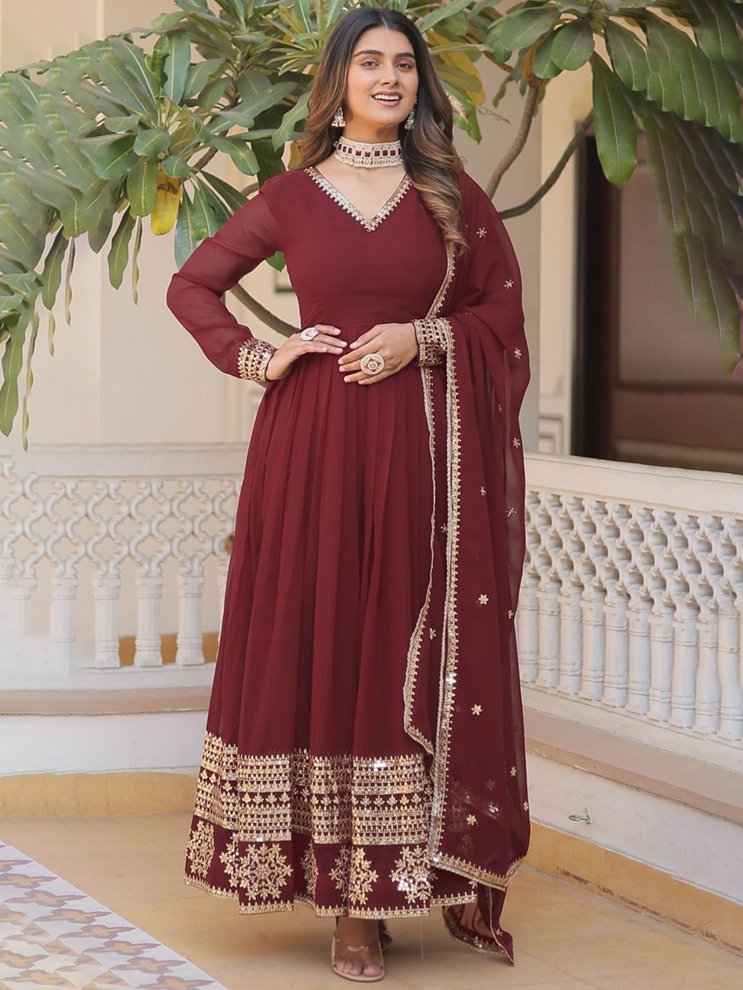 

KALINI Women Ethnic Motifs Embroidered Regular Sequinned Kurta with Pyjamas & With Dupatta, Maroon