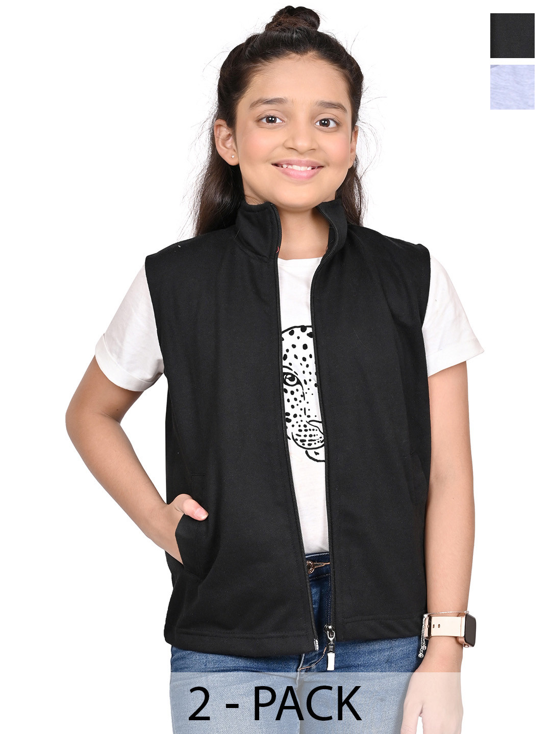 

BAESD Girls Pack Of 2 Mock Collar Solid Fleece Casual Open Front Jackets, Black
