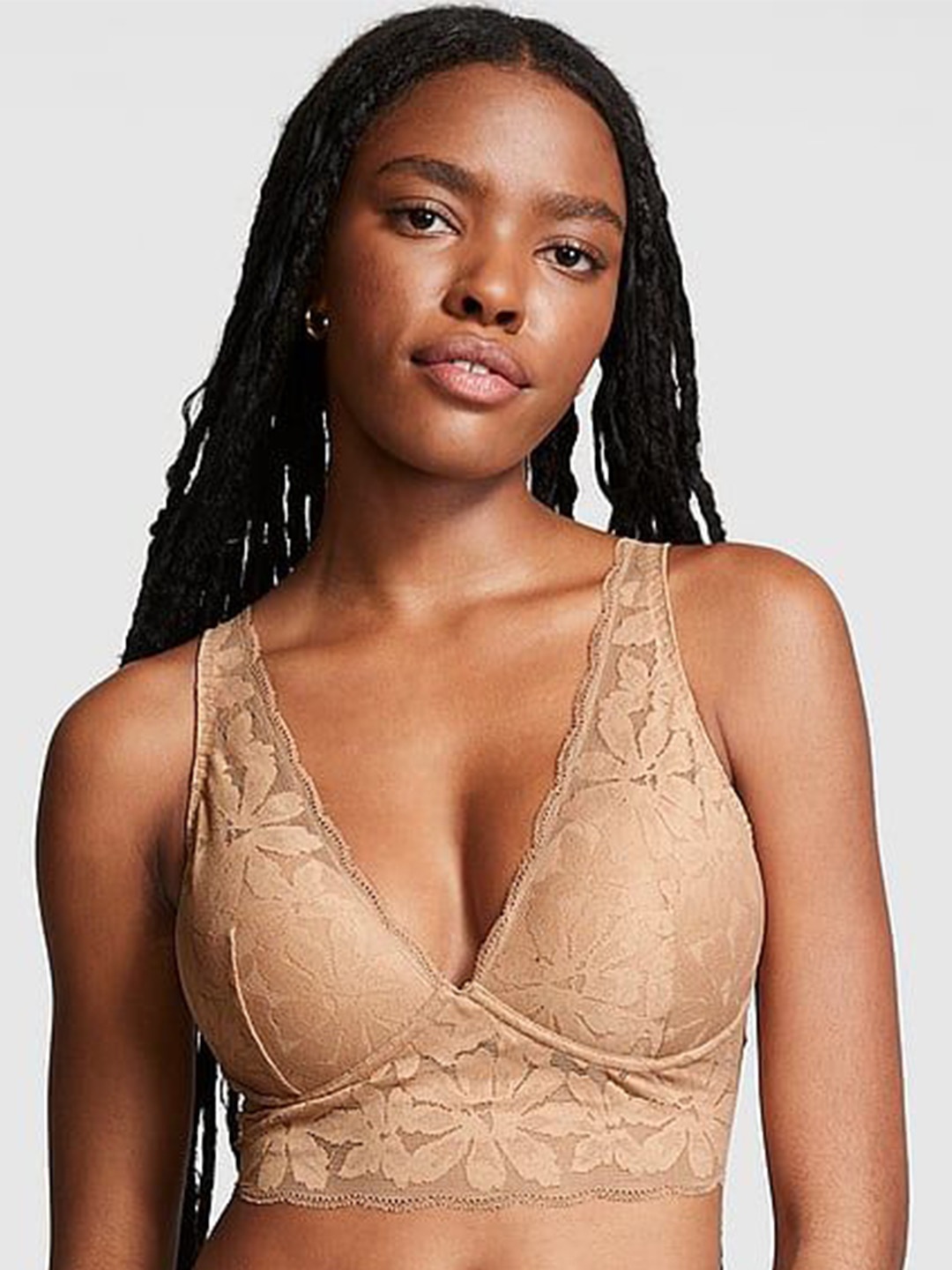 

Victoria's Secret Women Floral Bralette Self Design Medium Coverage Lightly Padded Bra, Beige