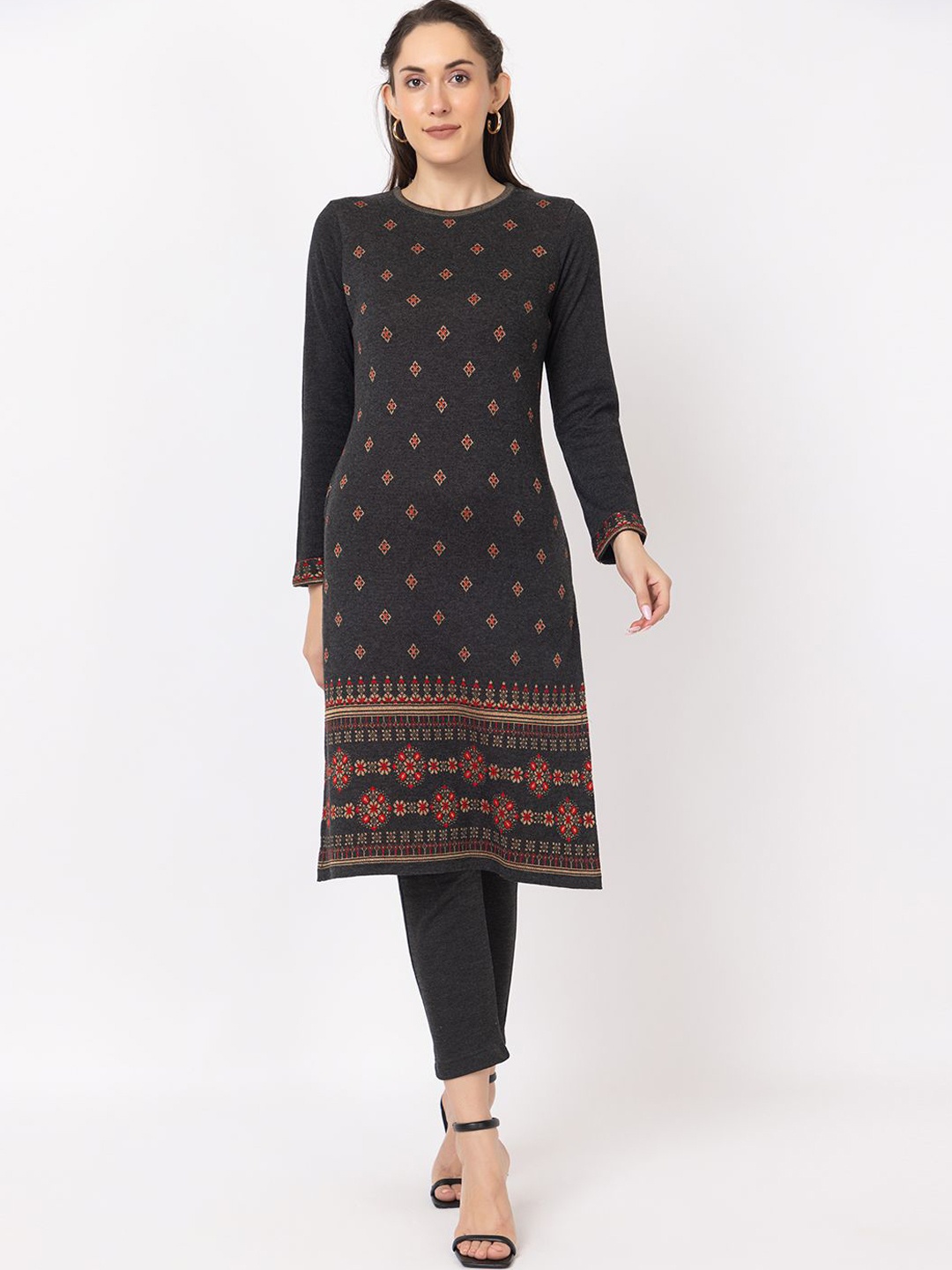 

KEIKO Women Printed Ethnic Motifs Jacquard Kurta, Charcoal