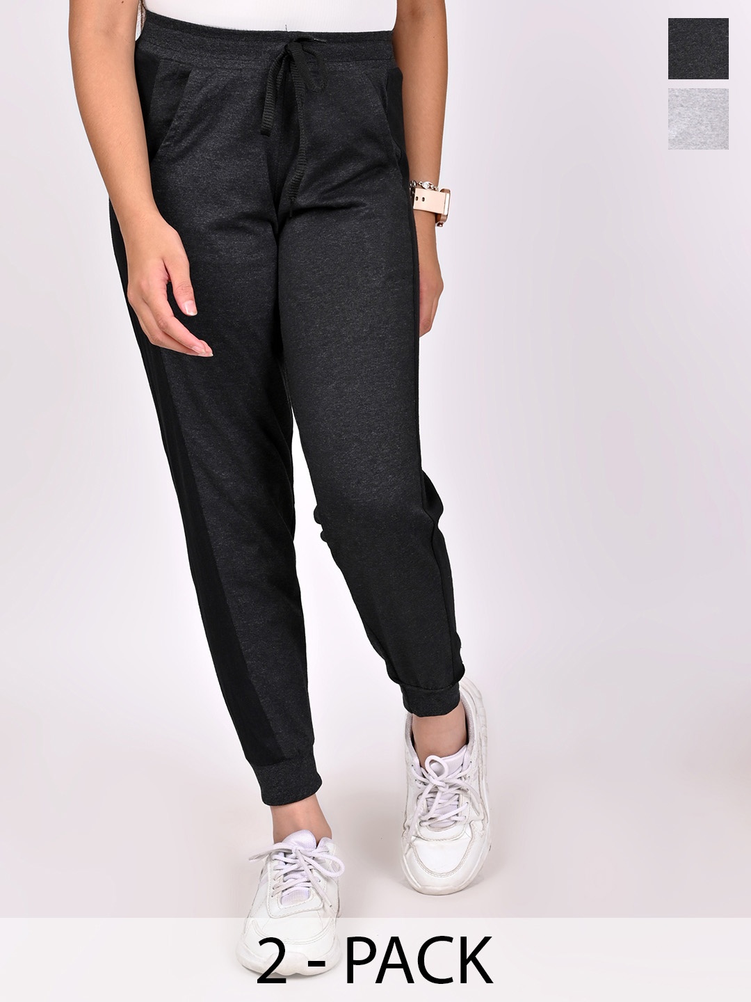 

BAESD Girls Pack Of 2 Colour-Blocked Relaxed Fit Cotton Joggers, Black