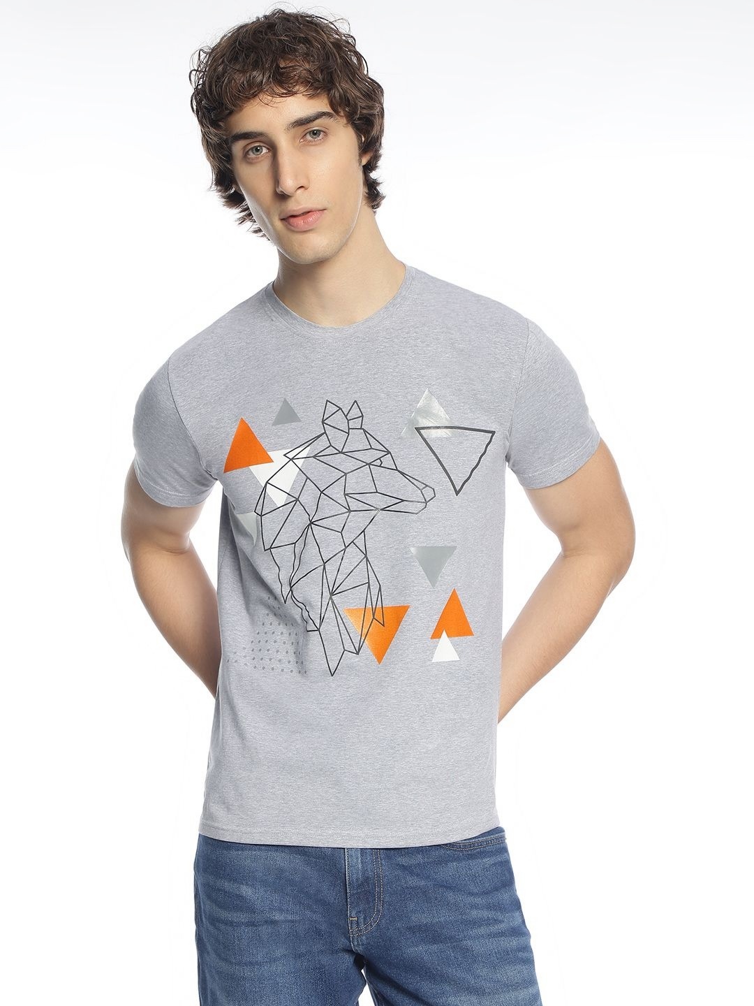 

BWOLVES Men Graphic Printed Round Neck Cotton T-shirt, Grey