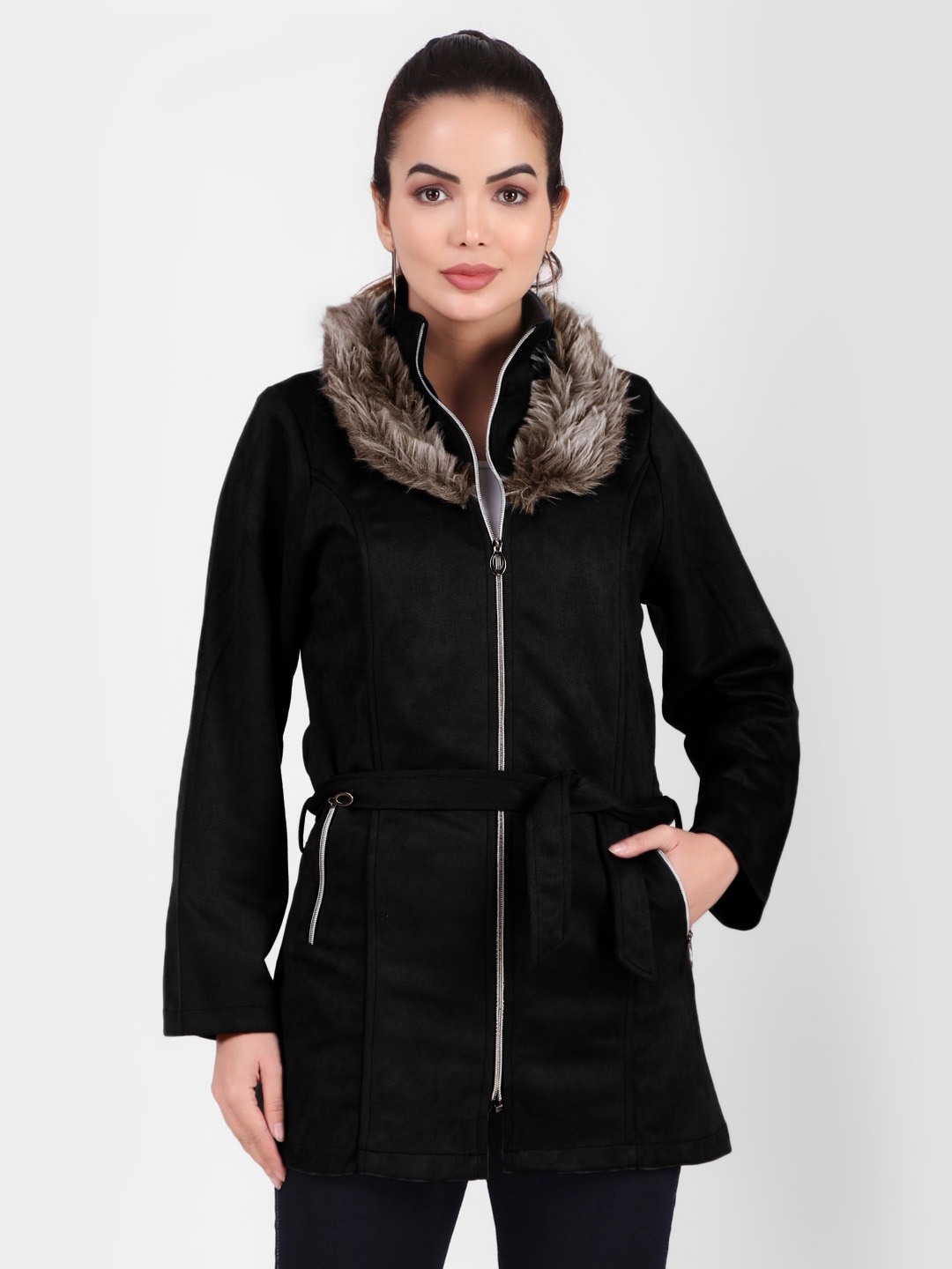 

FNOCKS Women Solid Winter Coats, Black