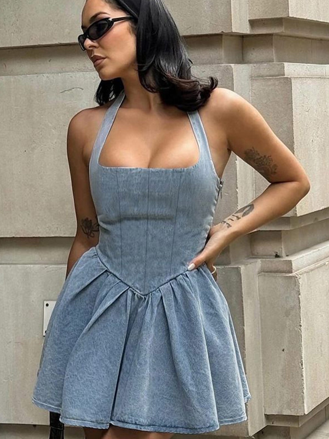 

MIAKEE Halter Neck Corset Mini Dress, Blue