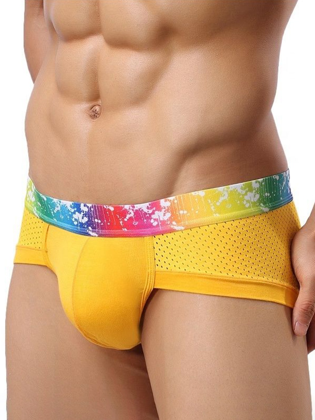 

PANTEAZY Mid Rise Rainbow Waistband Basic BriefsGYACL-AQ-SM24-M-Y, Yellow