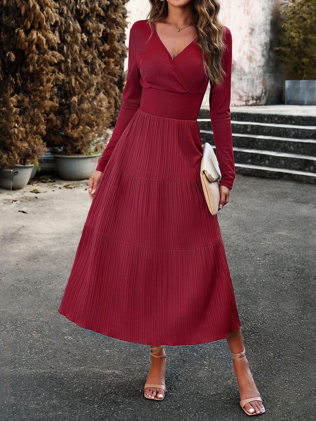 

StyleCast Women Striped A-Line Midi Dress, Maroon