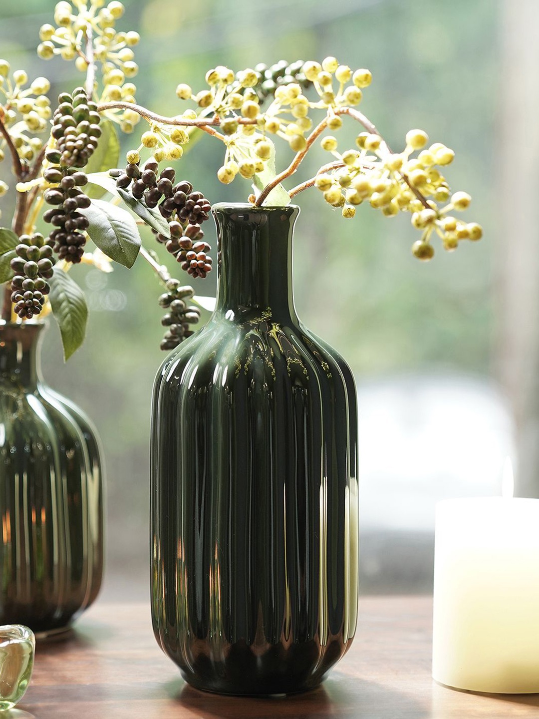 

Pure Home and Living Green Textured Ceramic Flower Vase
