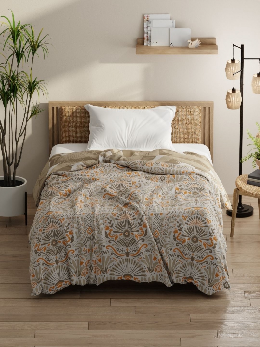 

KOPA Grey & Orange Ethnic Motifs Microfiber AC Room 150 GSM Single Bed Comforter