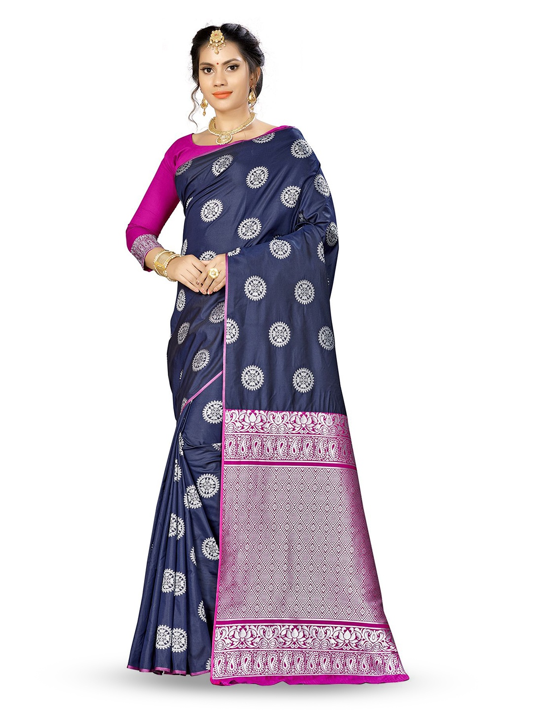 

Maroosh Woven Design Zari Banarasi Saree, Navy blue