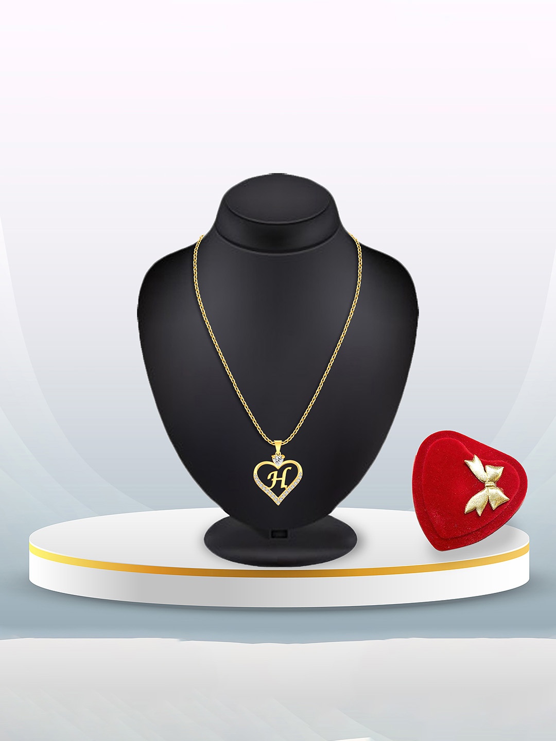 

Heer Collection Gold-Plated Stainless Steel CZ Alphabet H Heart Shaped Pendant & Chain