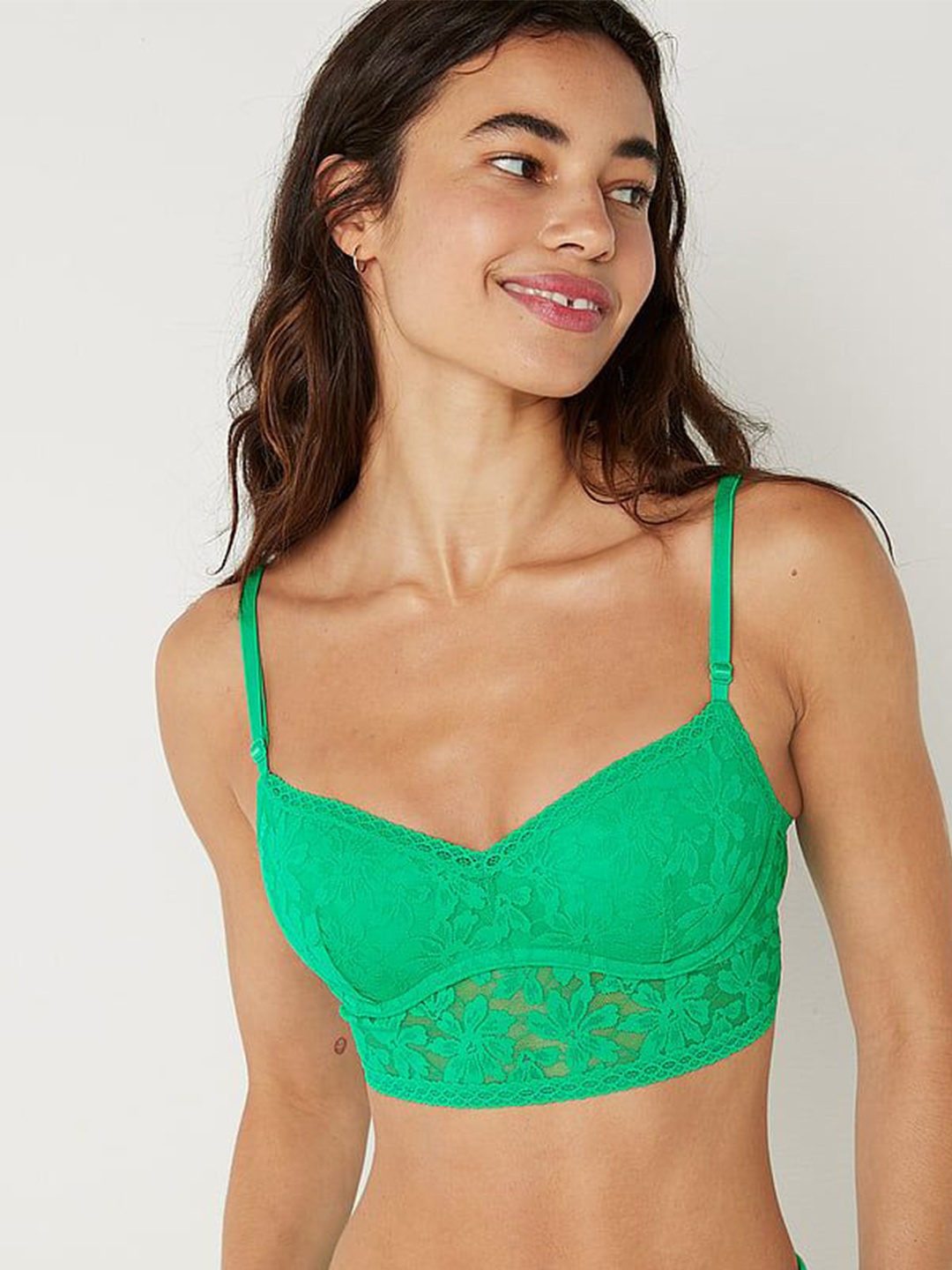 

Victoria's Secret Floral Bralette Bra Medium Coverage Underwired Heavily Padded, Green