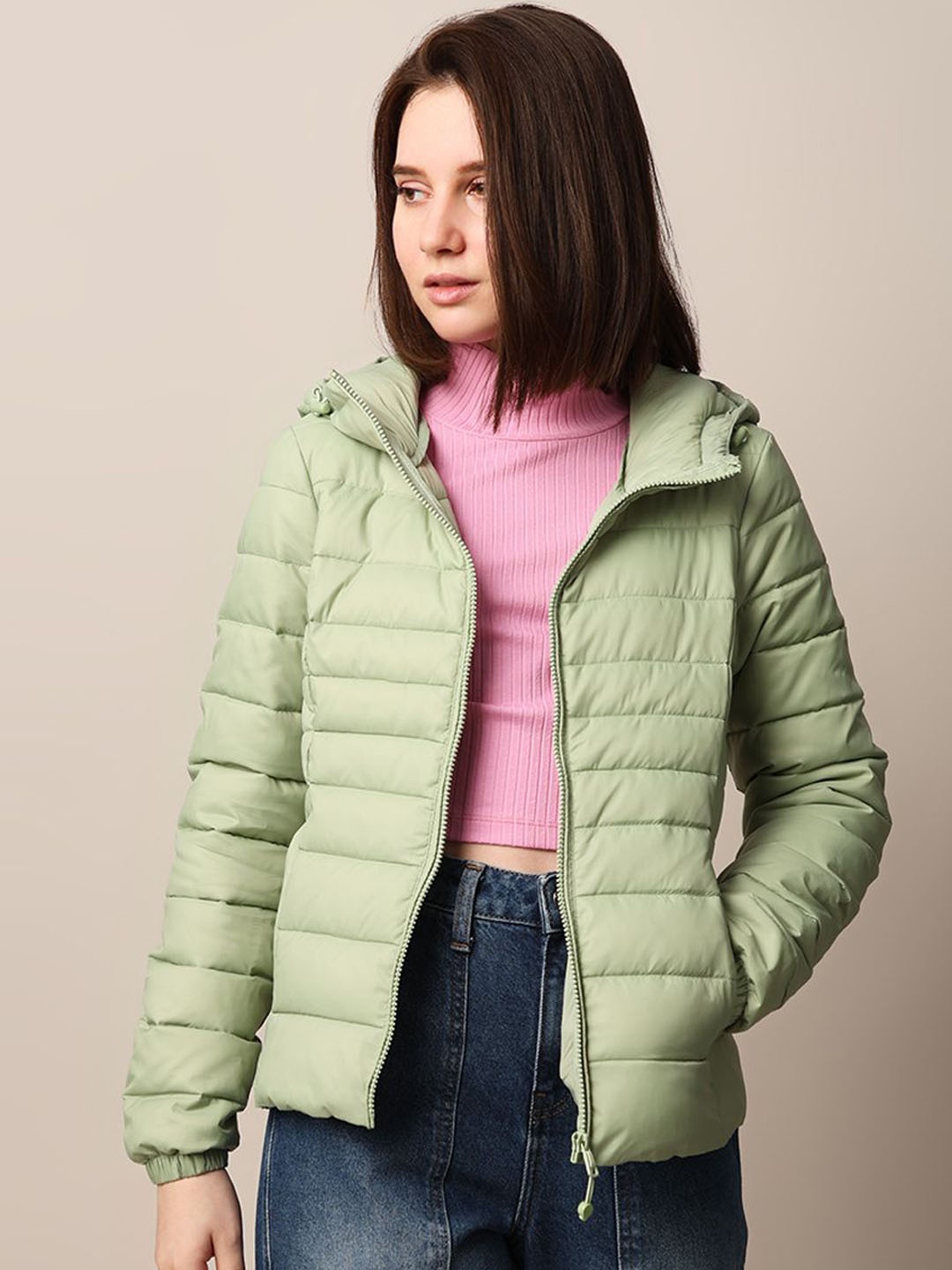 

ONLY Women Hooded Solid Nylon Casual Padded Jacket, Green