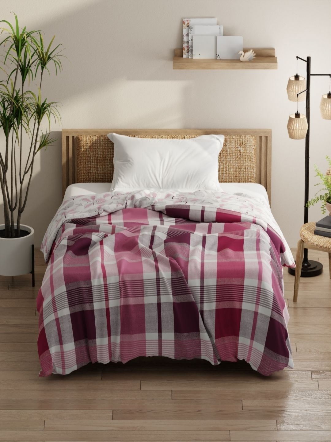 

KOPA Pink & White Checked Microfiber AC Room 150 GSM Single Bed Comforter