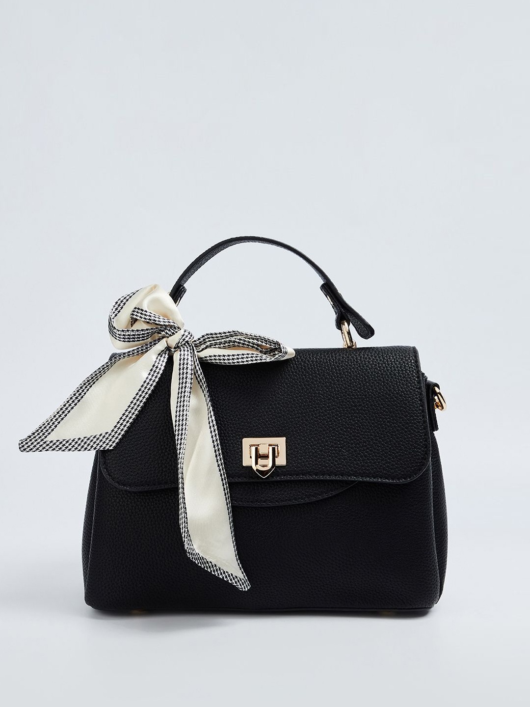 

Ginger by Lifestyle PU Oversized Structured Handheld Bag with Bow Detail, Black