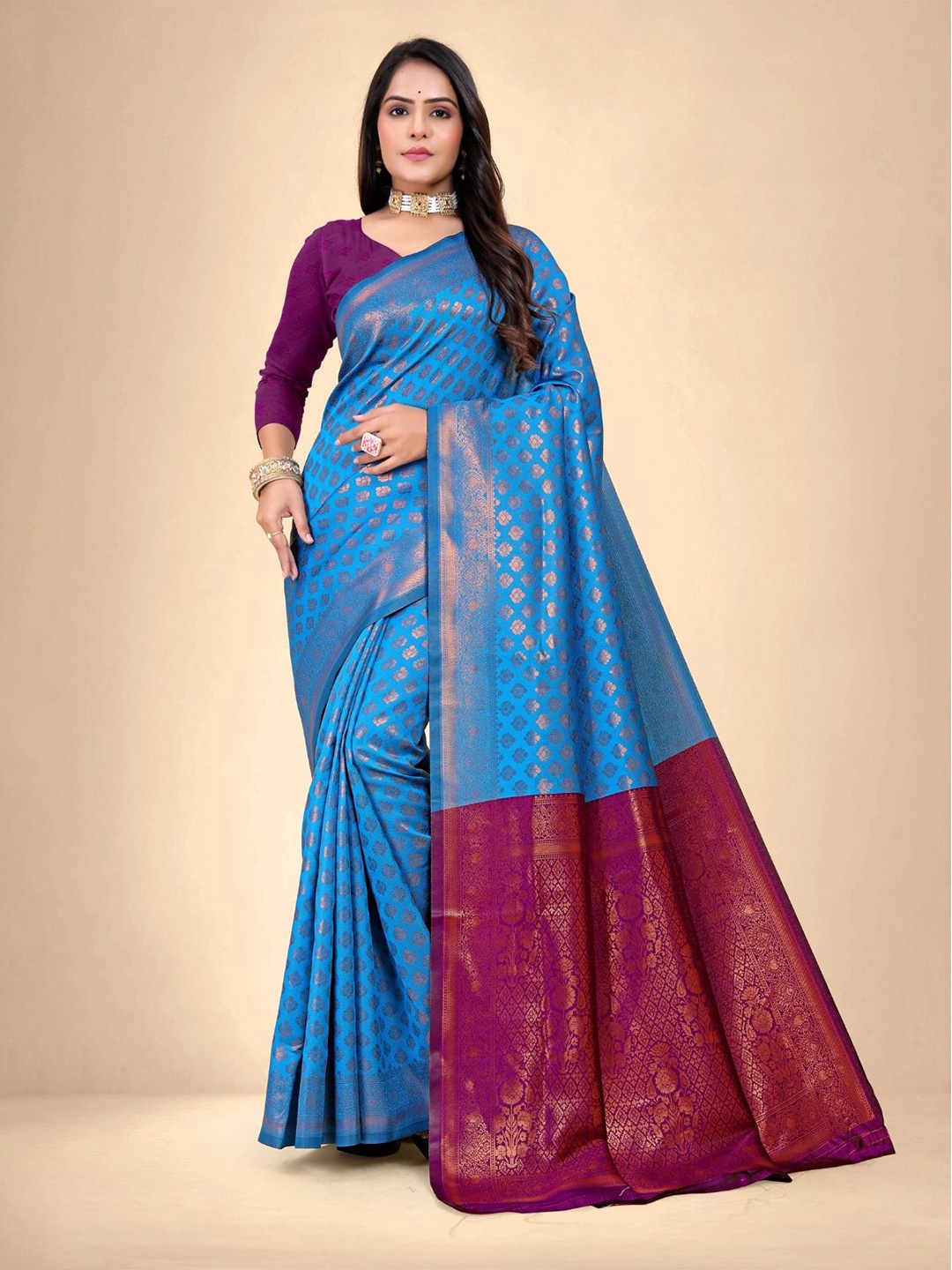 

Abhilasha Woven Design Zari Pure Silk Kanjeevaram Saree, Blue