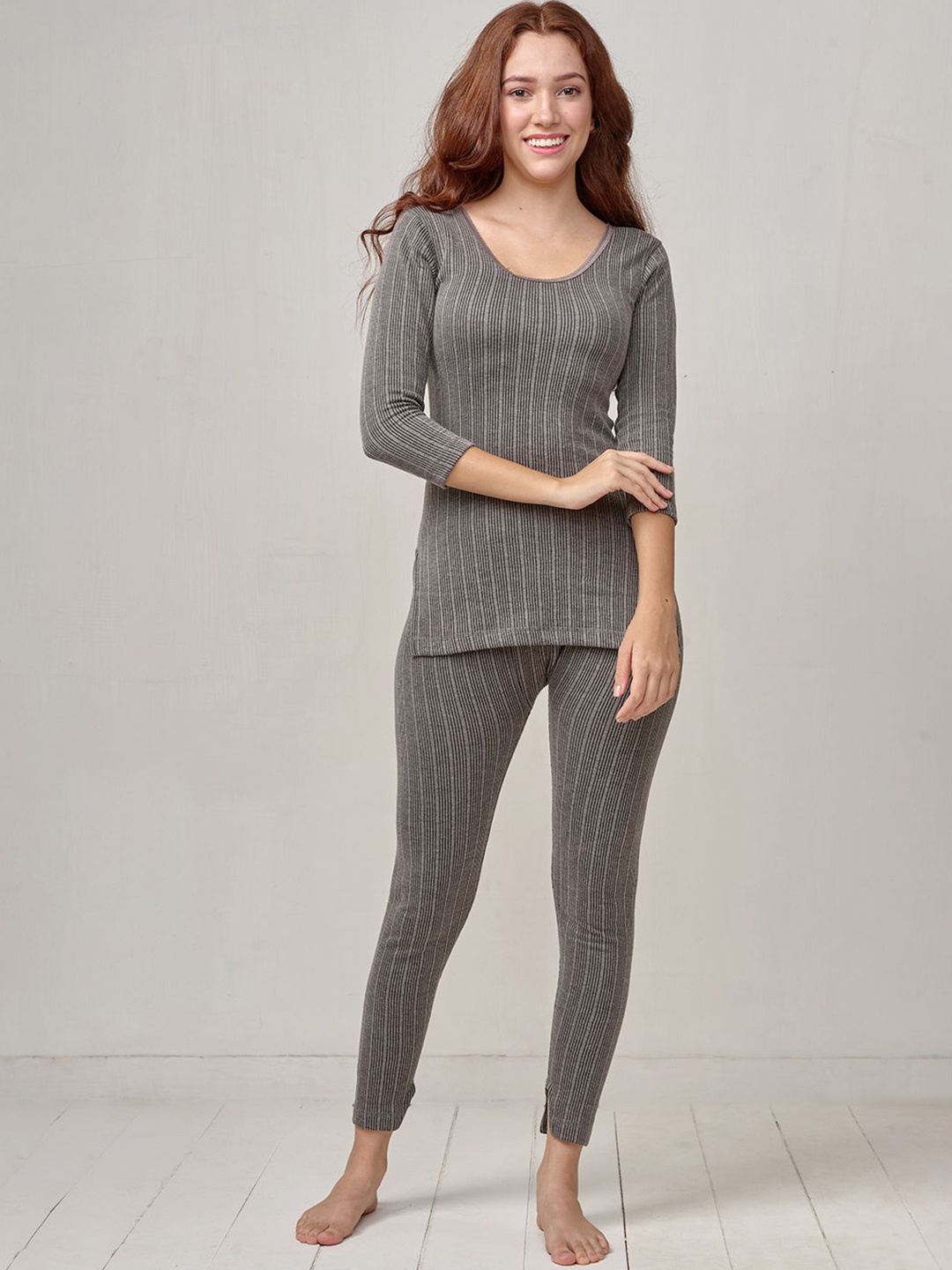 

INFERNO Women Three-Quarter Sleeves Long Thermal Top & Pant Set, Charcoal