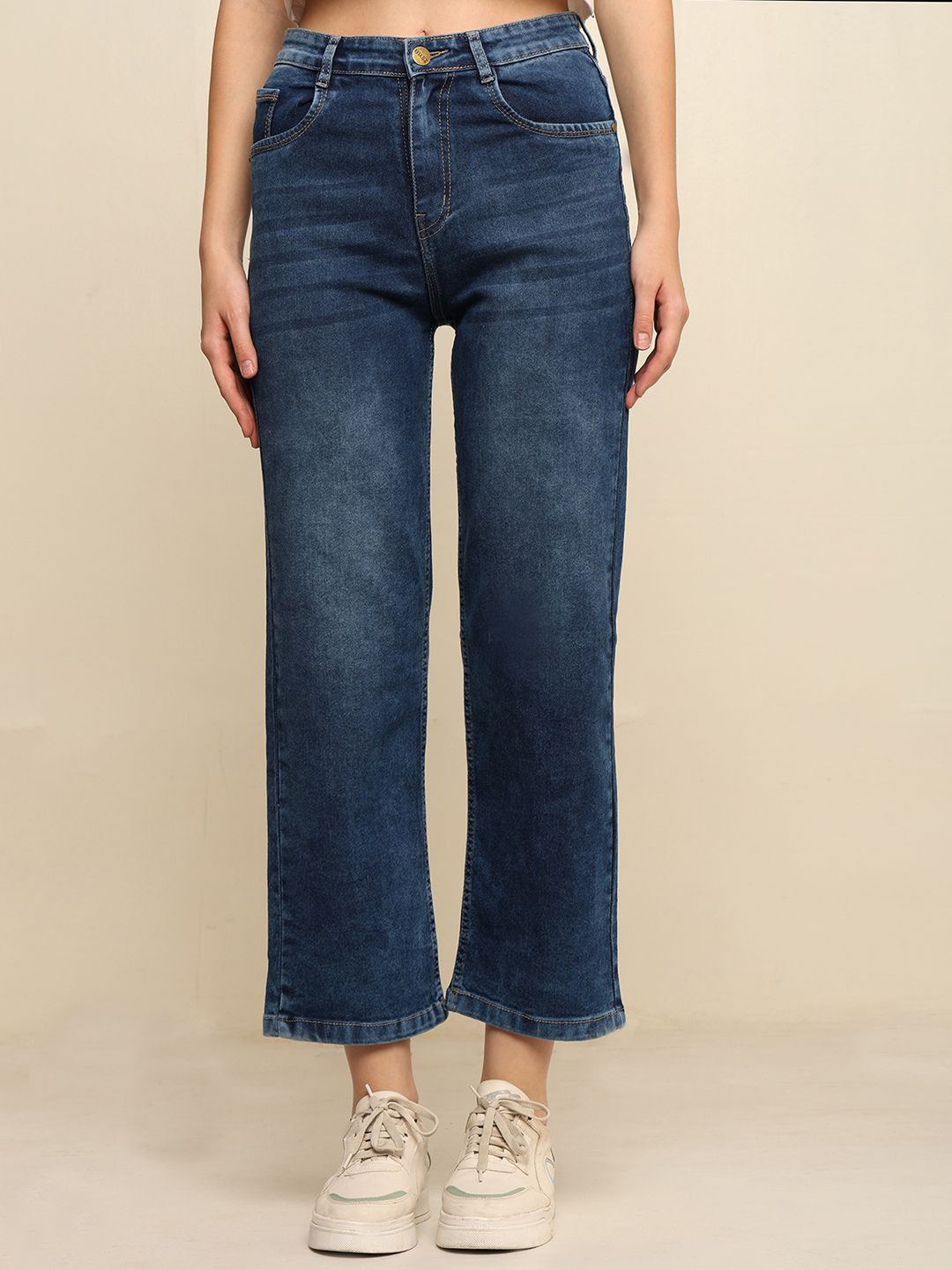 

zayla Women Comfort Wide Leg High-Rise Light Fade Stretchable Jeans, Blue