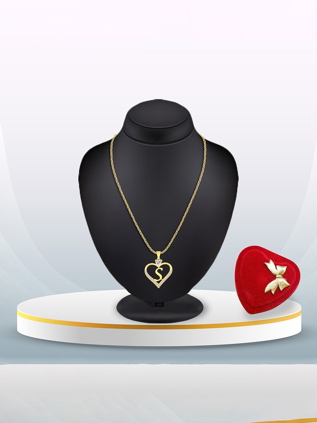 

Heer Collection Gold-Plated Stainless Steel CZ S Letter Heart Shaped Pendant With Chain