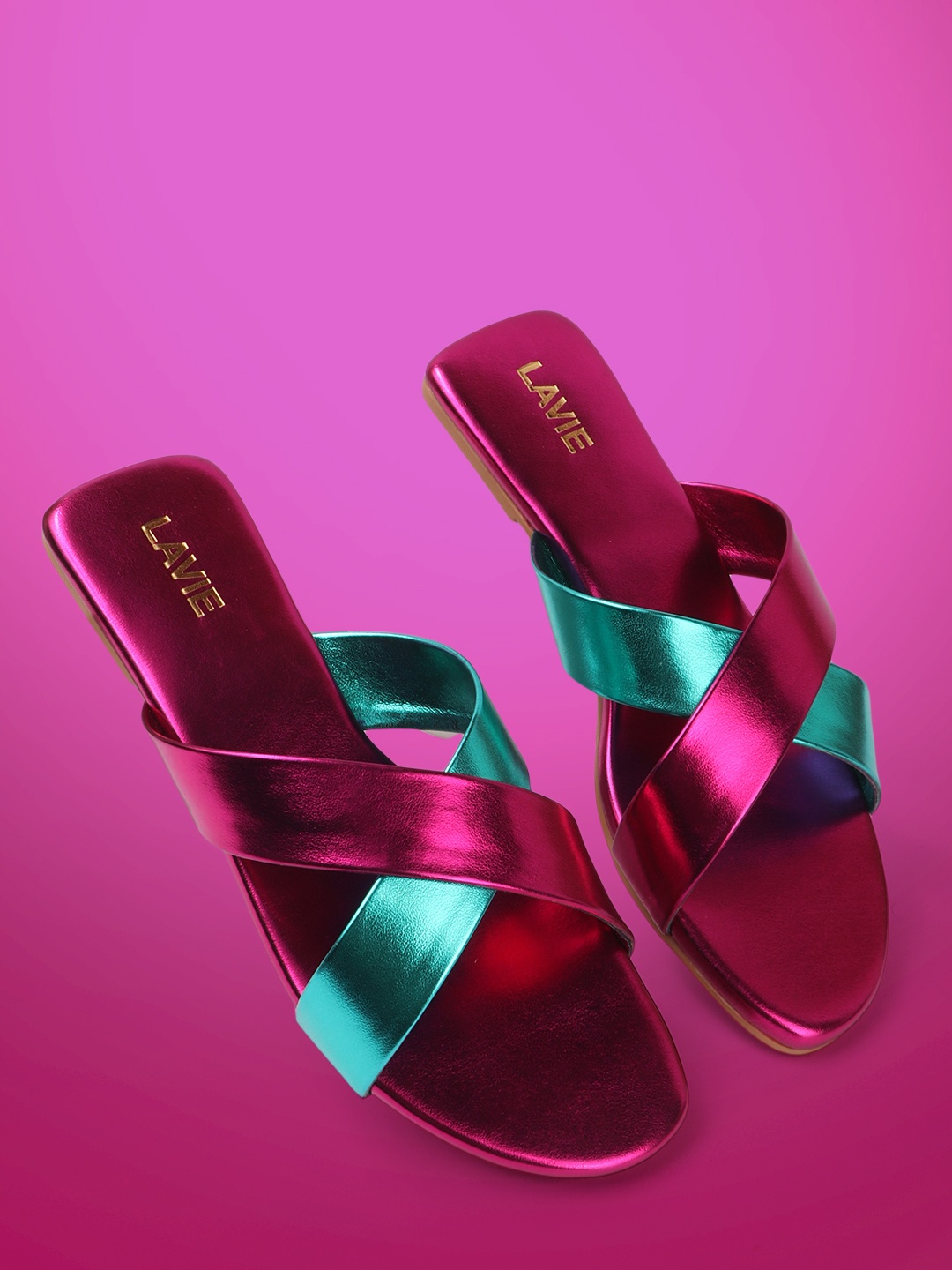 

Lavie Women Colourblocked Open Toe Flats, Fuchsia