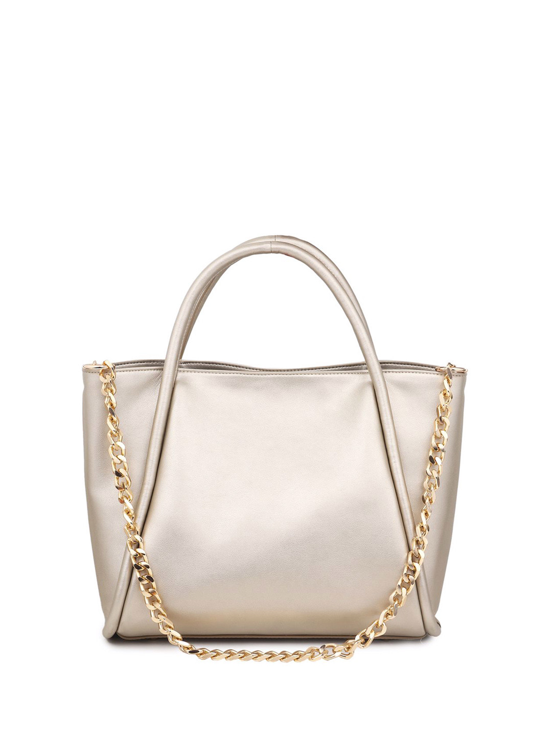 

White Lily PU Structured Handheld Bag with Tasselled, Gold