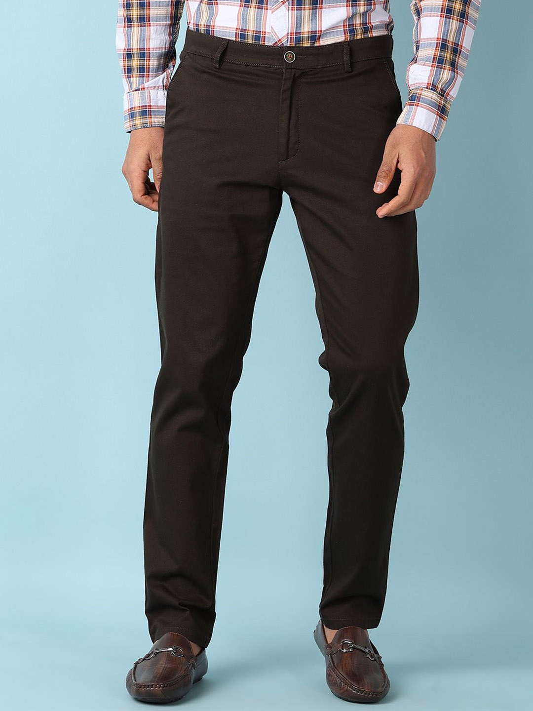 

V-Mart Men Slim Fit Cotton Chinos Trousers, Green