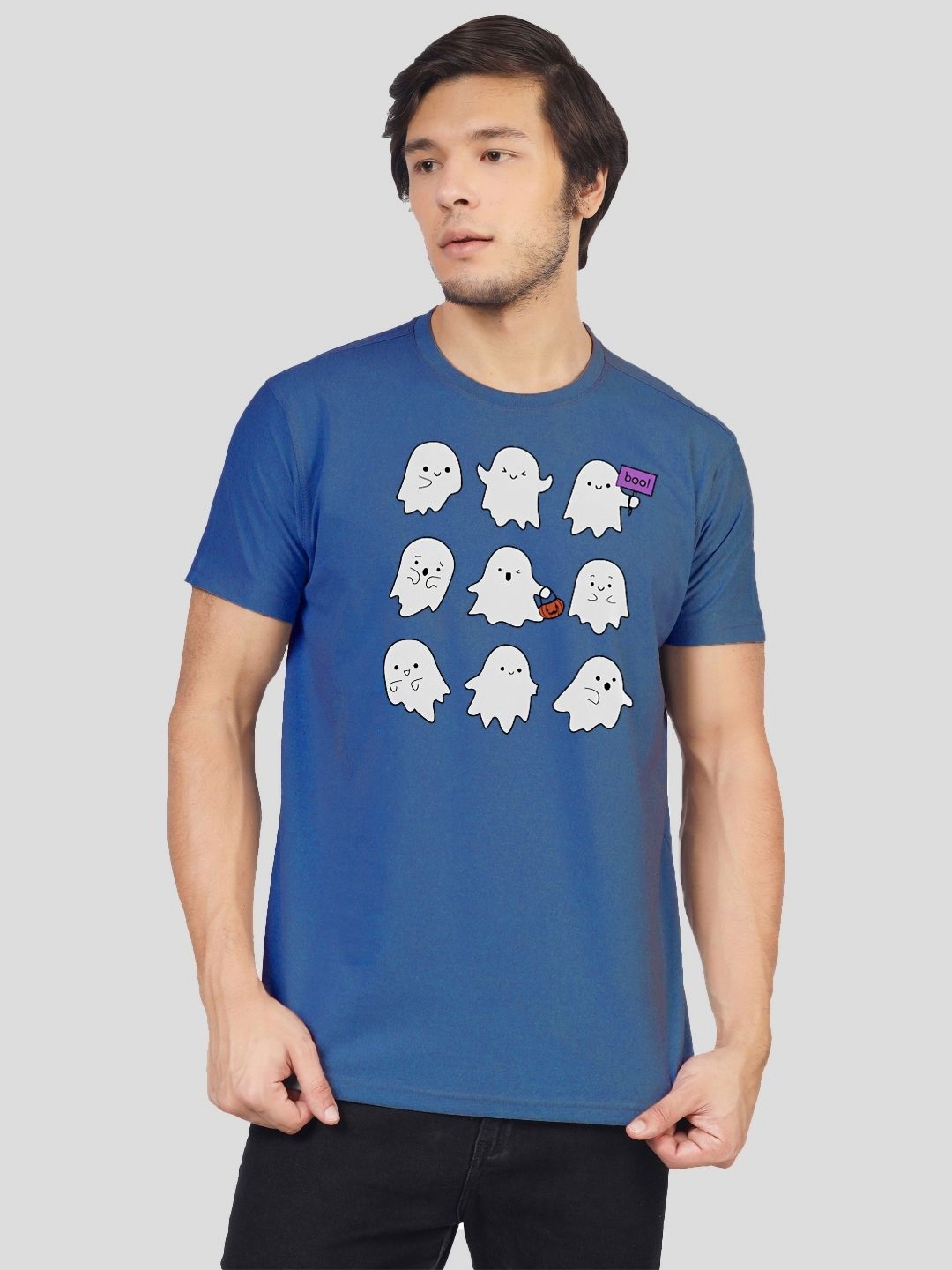 

Greylongg Men Graphic Printed Round Neck Cotton T-shirt, Blue