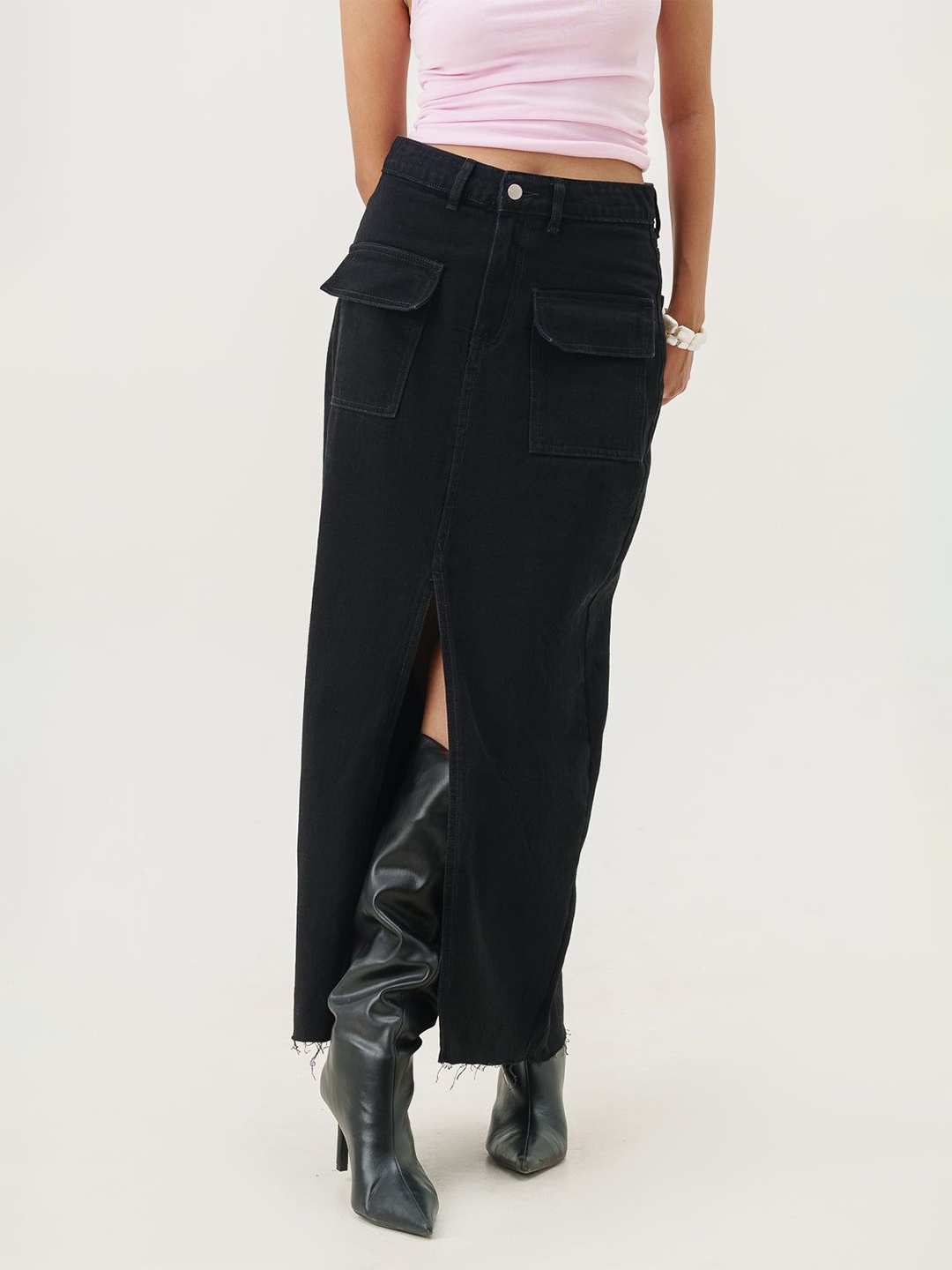 

FREAKINS Women Pure Cotton A-Line Maxi Skirts, Black